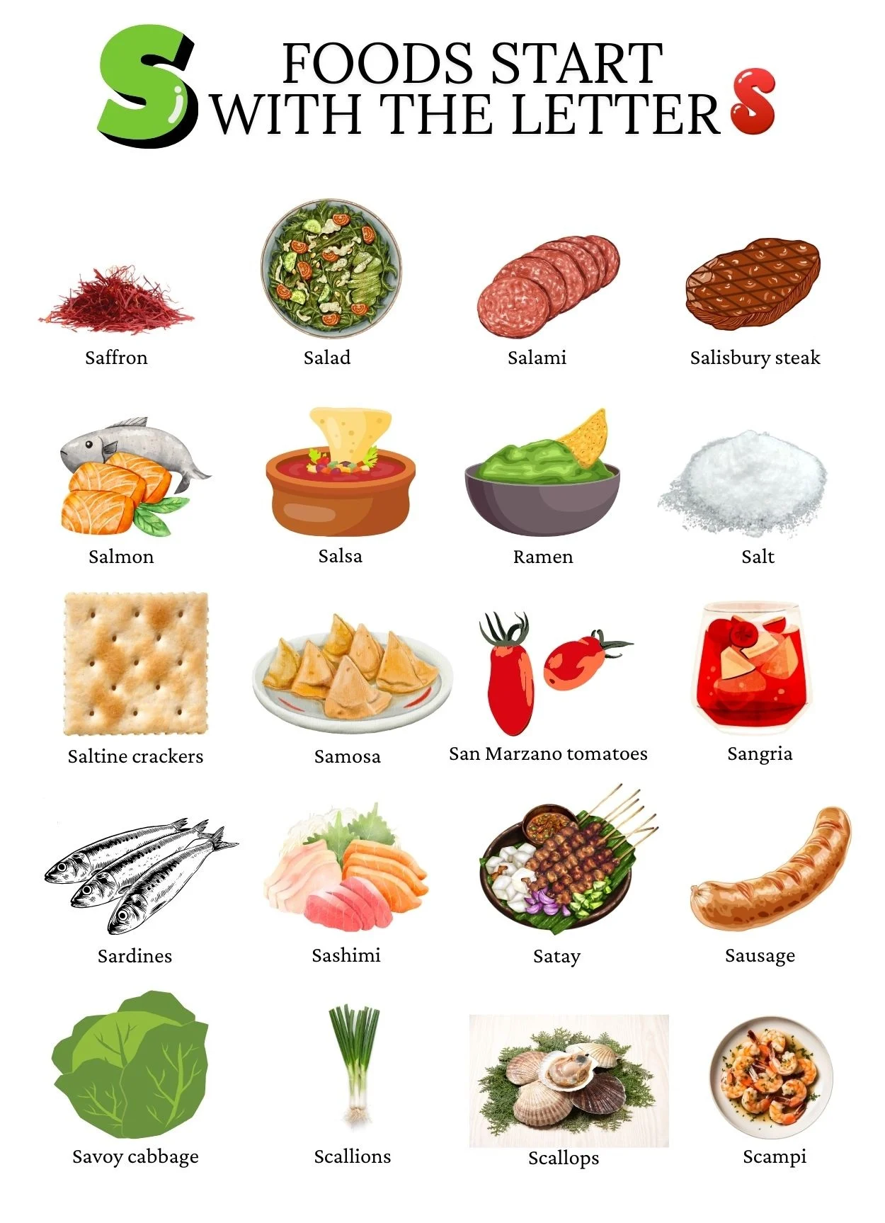 Foods that start with the letter S