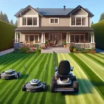 There are 3 robot machines in front of the house