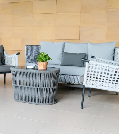 Indoor patio chair and table with pillow