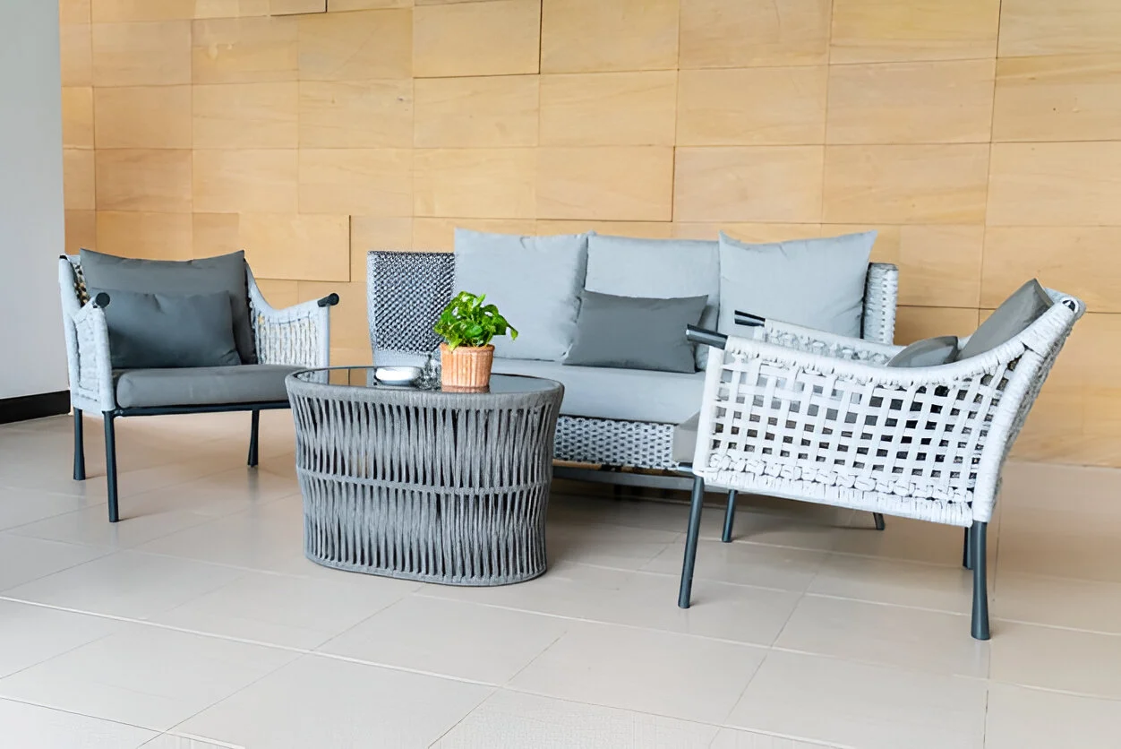 Indoor patio chair and table with pillow