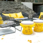 Pillows on sofa in outdoor patio