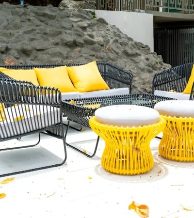 Pillows on sofa in outdoor patio