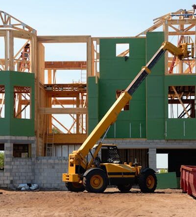 Yellow and Black Heavy Equipment Near Unfinished Building