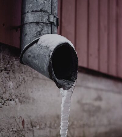 Frozen Water on Drain Spout