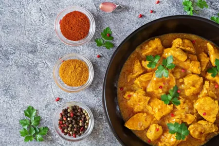 Curry with chicken and onions. indian food. asian cuisine