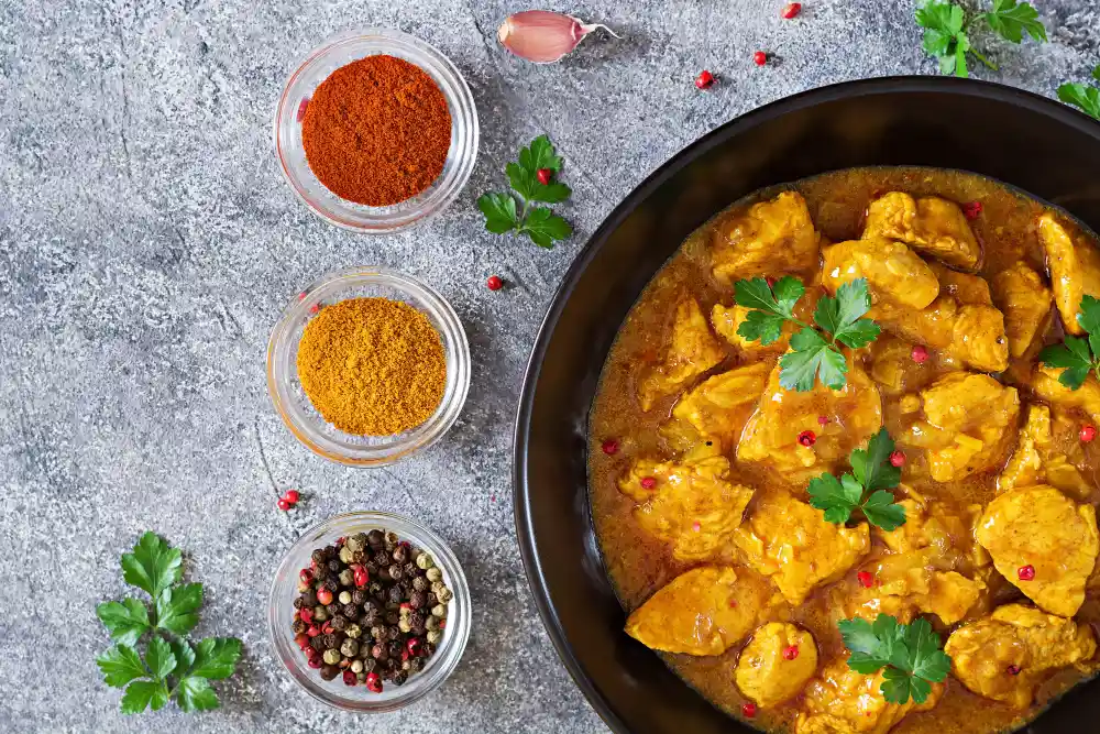 Curry with chicken and onions. indian food. asian cuisine