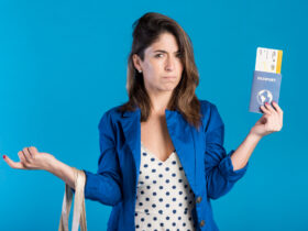 Sad woman with blue background