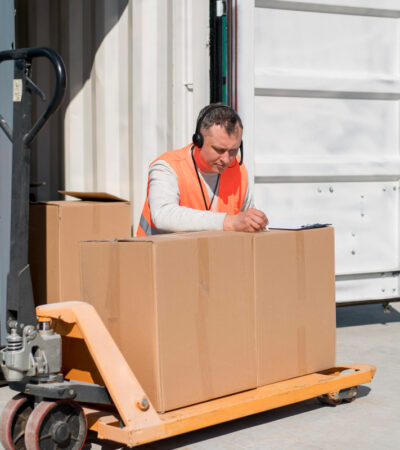 Medium shot man writing on box