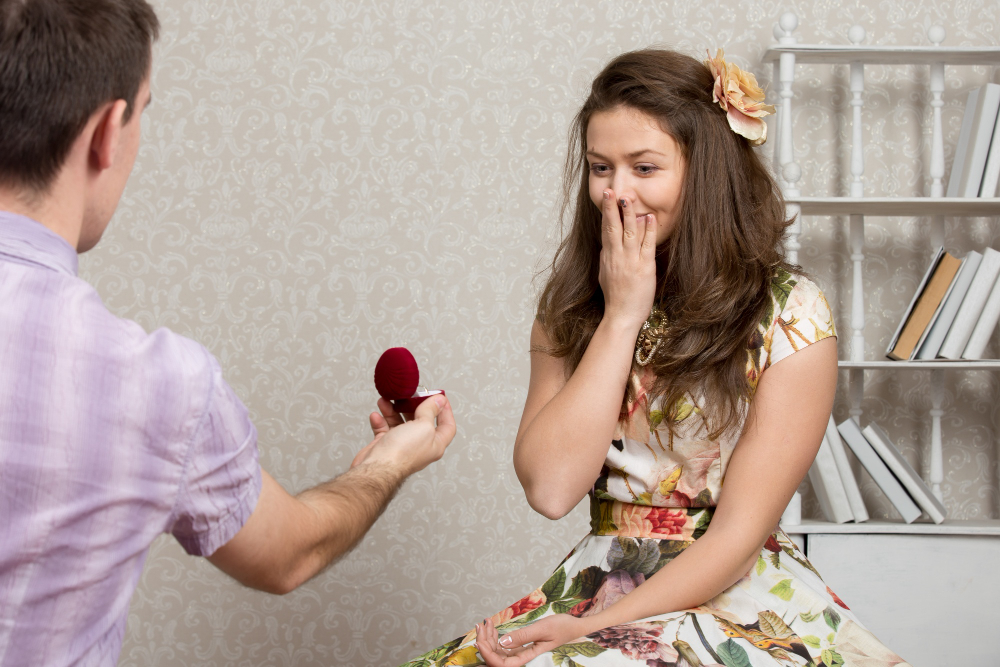 Boy proposing girl with ring