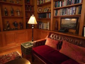 A living room filled with lots of books and furniture